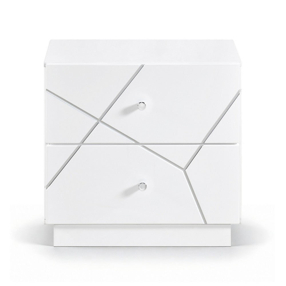 Oly Nighstand | 2 Drawers | Geometric Design | Chrome Knobs | Glossy White
