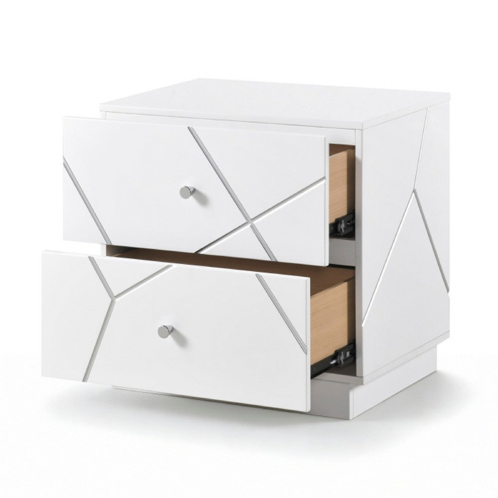 Oly Nighstand | 2 Drawers | Geometric Design | Chrome Knobs | Glossy White