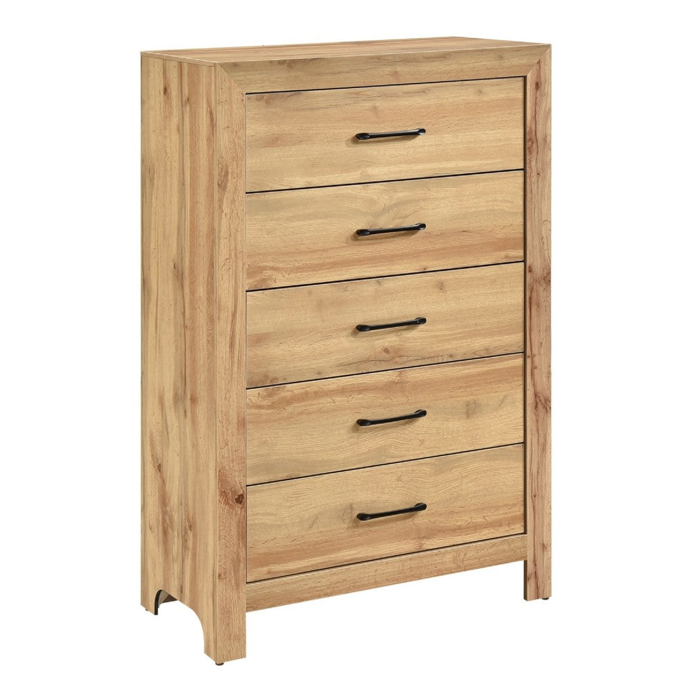 Eby  Tall Dresser Chest | 5 Drawers | Black Nickel Handles | Natural Brown