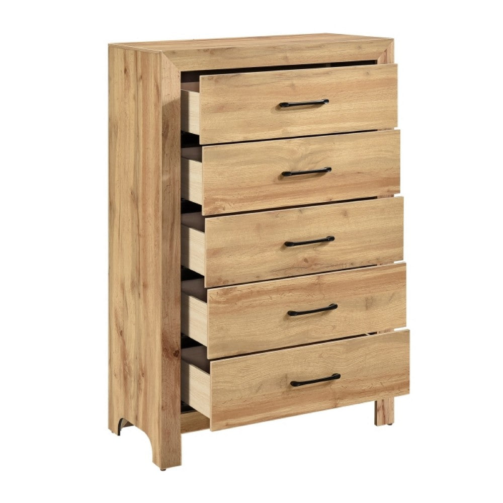 Eby  Tall Dresser Chest | 5 Drawers | Black Nickel Handles | Natural Brown