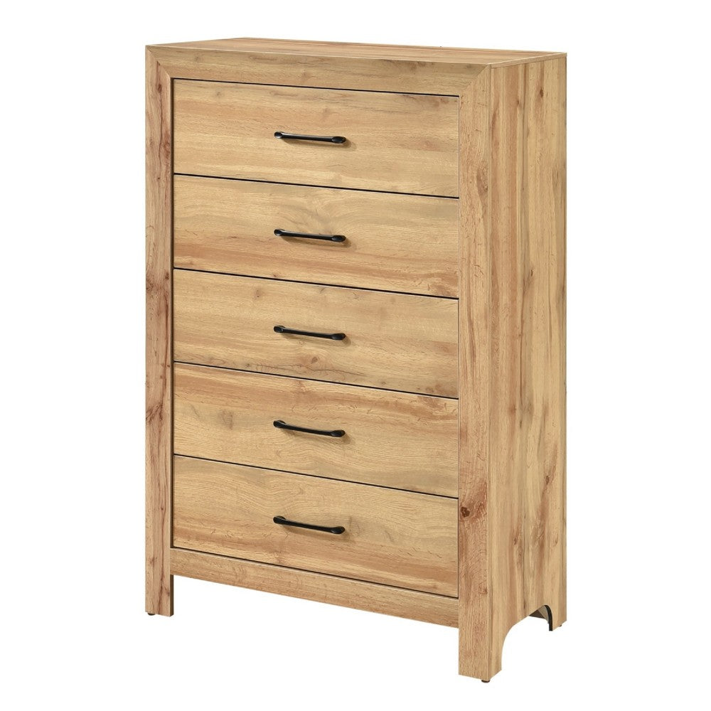 Eby  Tall Dresser Chest | 5 Drawers | Black Nickel Handles | Natural Brown