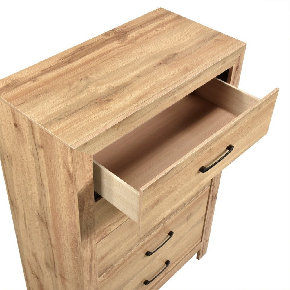 Eby  Tall Dresser Chest | 5 Drawers | Black Nickel Handles | Natural Brown