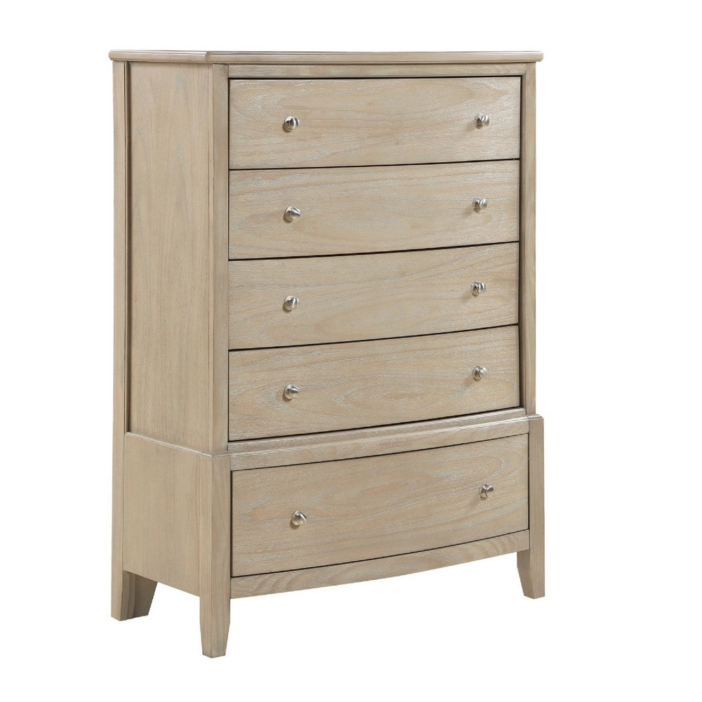 Hadly Tall Dresser Chest | 5 Drawers | Satin Nickel Knobs | Rustic Beige
