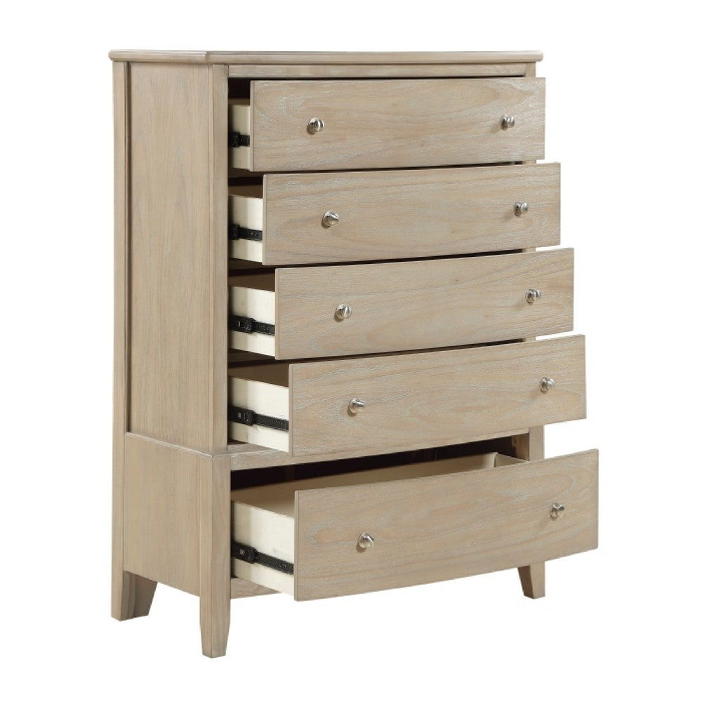 Hadly Tall Dresser Chest | 5 Drawers | Satin Nickel Knobs | Rustic Beige