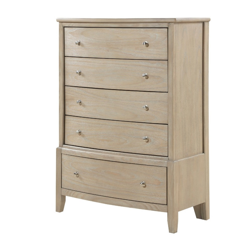 Hadly Tall Dresser Chest | 5 Drawers | Satin Nickel Knobs | Rustic Beige