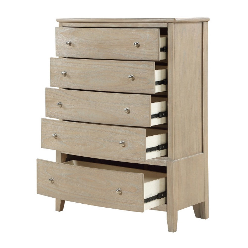 Hadly Tall Dresser Chest | 5 Drawers | Satin Nickel Knobs | Rustic Beige