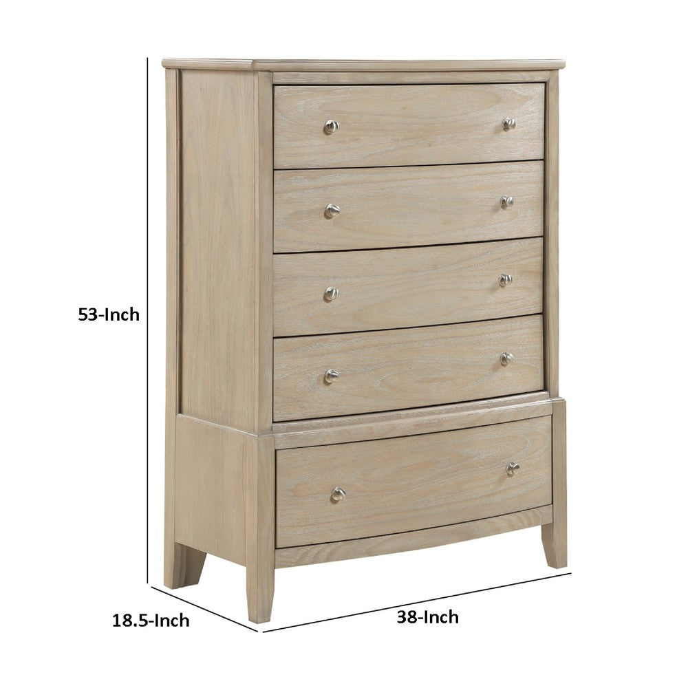 Hadly Tall Dresser Chest | 5 Drawers | Satin Nickel Knobs | Rustic Beige