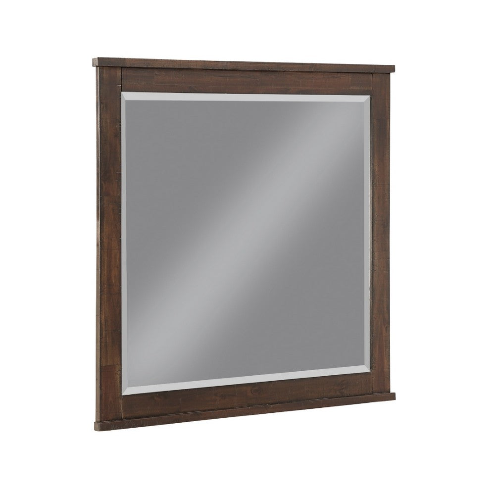 Niti Dresser Mirror | Rustic Dark Brown Birch Wood Frame | 41 x 42