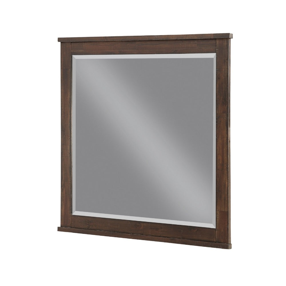 Niti Dresser Mirror | Rustic Dark Brown Birch Wood Frame | 41 x 42