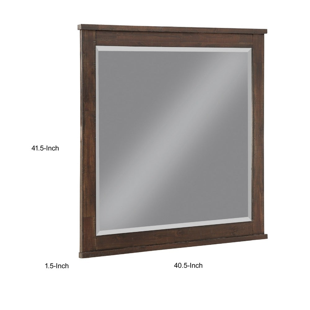 Niti Dresser Mirror | Rustic Dark Brown Birch Wood Frame | 41 x 42