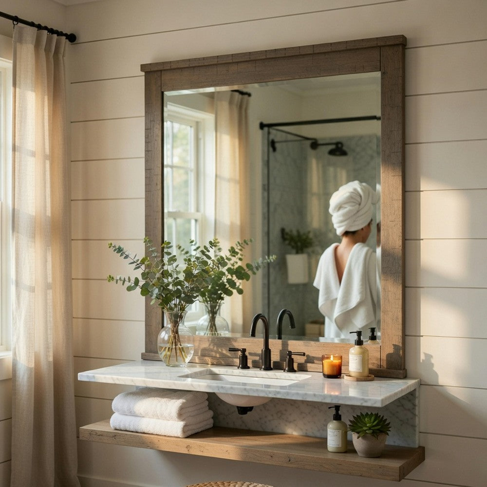 Niti Dresser Mirror | Rustic Gray Birch Wood Frame | 41 x 42