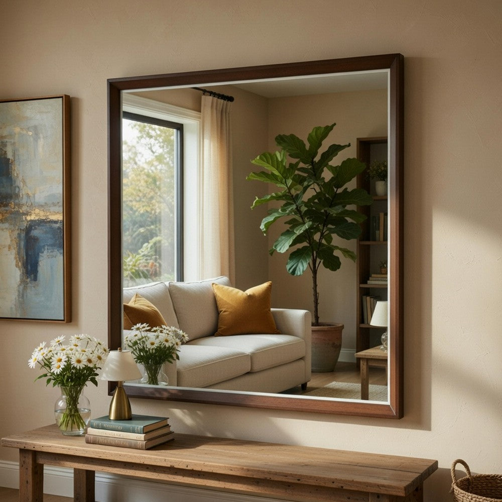 Soly Dresser Mirror | Rustic Walnut Brown Wood Frame | 40 x 53