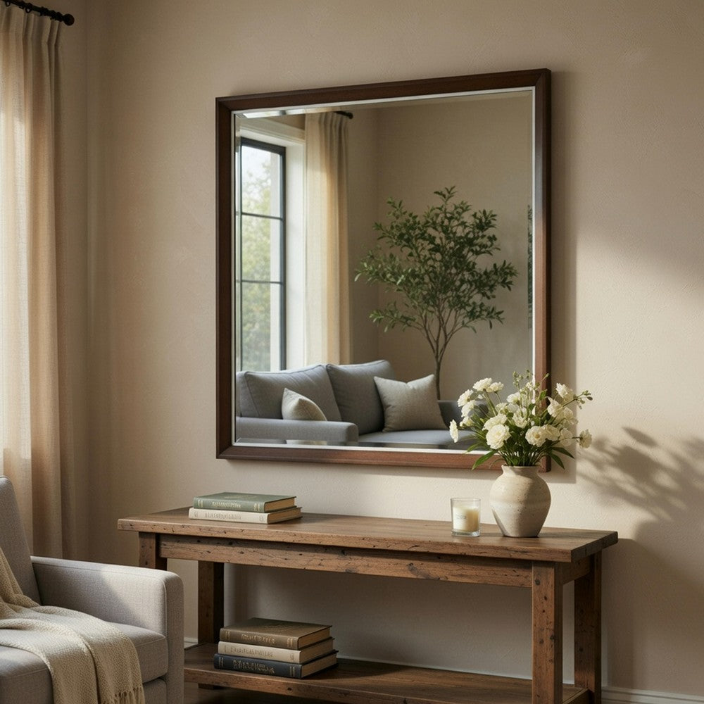 Soly Dresser Mirror | Rustic Walnut Brown Wood Frame | 40 x 53