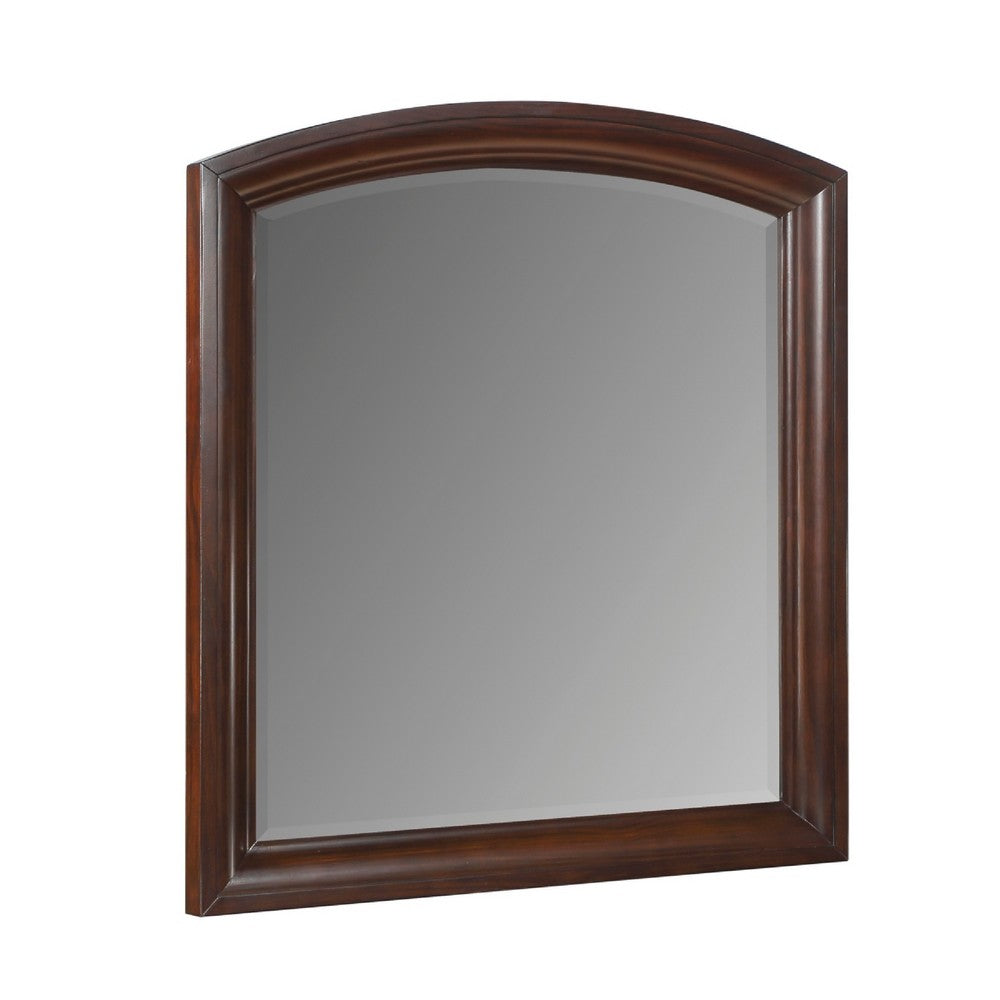 Hudy Dresser Mirror | 34 x 38 Birch Wood Arch Frame | Cherry Brown