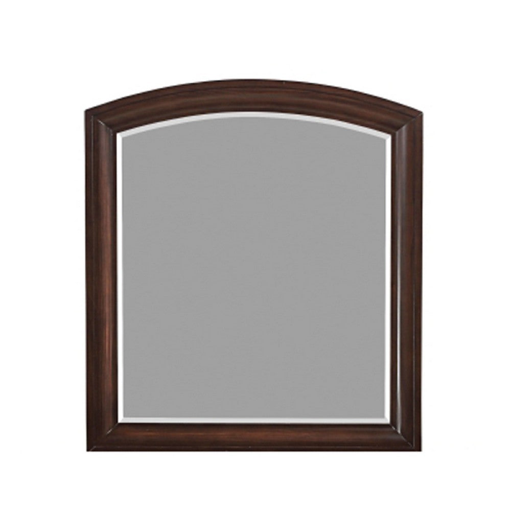 Hudy Dresser Mirror | 34 x 38 Birch Wood Arch Frame | Cherry Brown