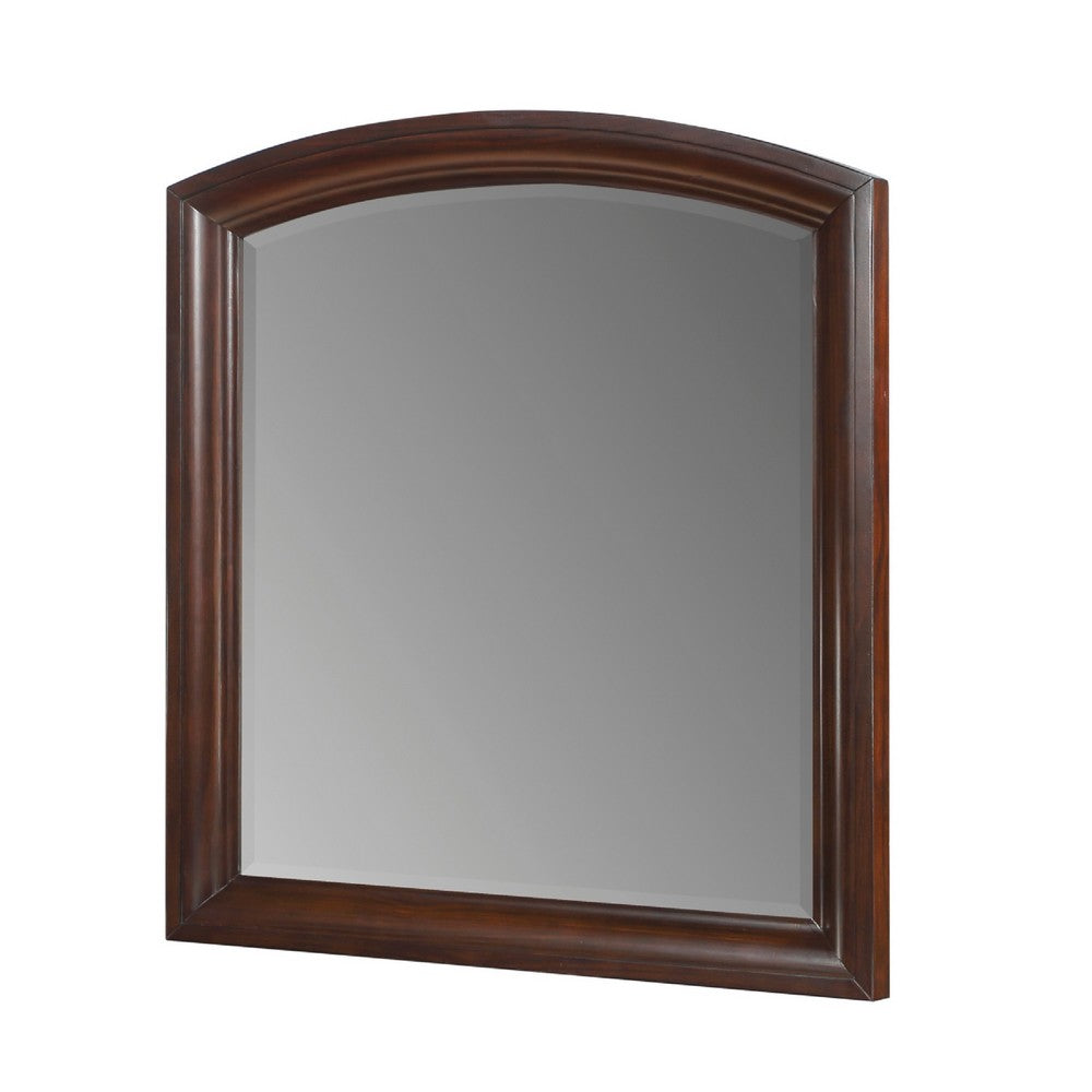Hudy Dresser Mirror | 34 x 38 Birch Wood Arch Frame | Cherry Brown