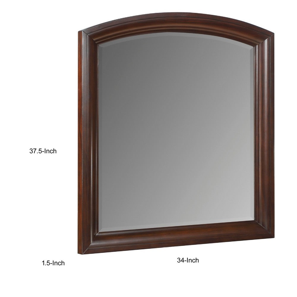 Hudy Dresser Mirror | 34 x 38 Birch Wood Arch Frame | Cherry Brown