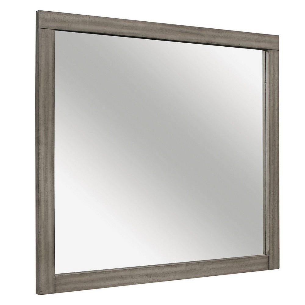 Rie Vanity Dresser Mirror | Weathered Gray Wood Frame | 36 x 41