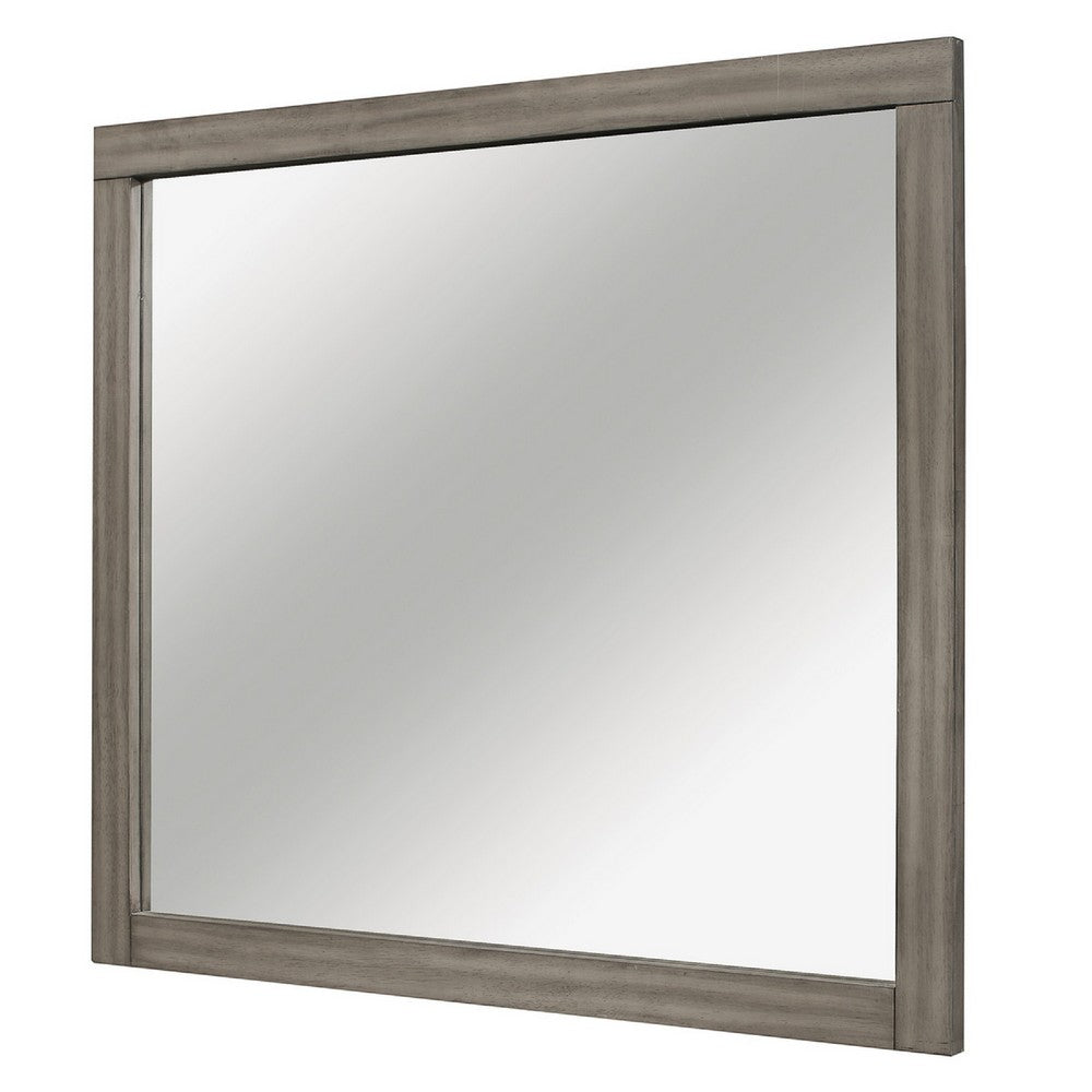 Rie Vanity Dresser Mirror | Weathered Gray Wood Frame | 36 x 41