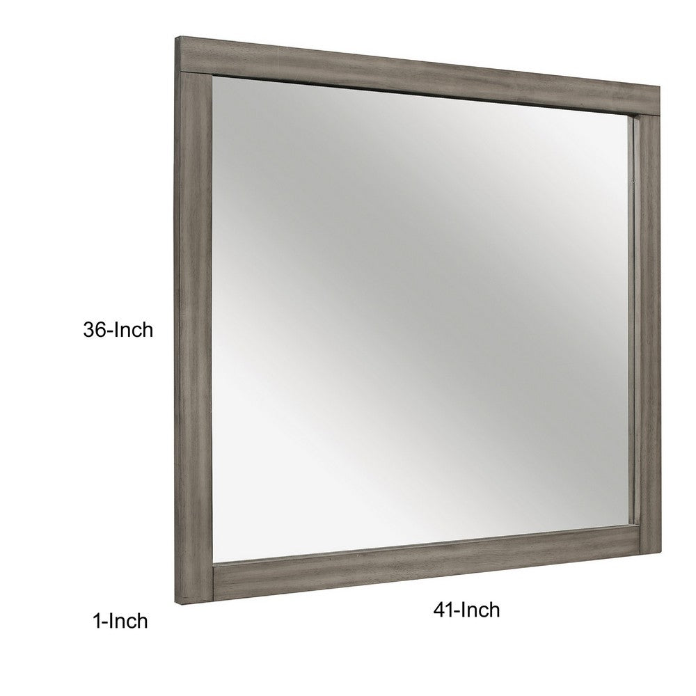 Rie Vanity Dresser Mirror | Weathered Gray Wood Frame | 36 x 41