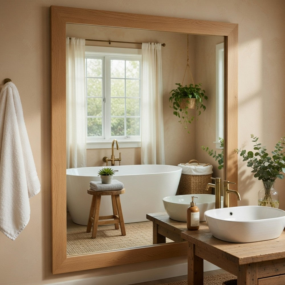 Eby Vanity Dresser Mirror | Natural Brown Wood Finish | 40 x 40