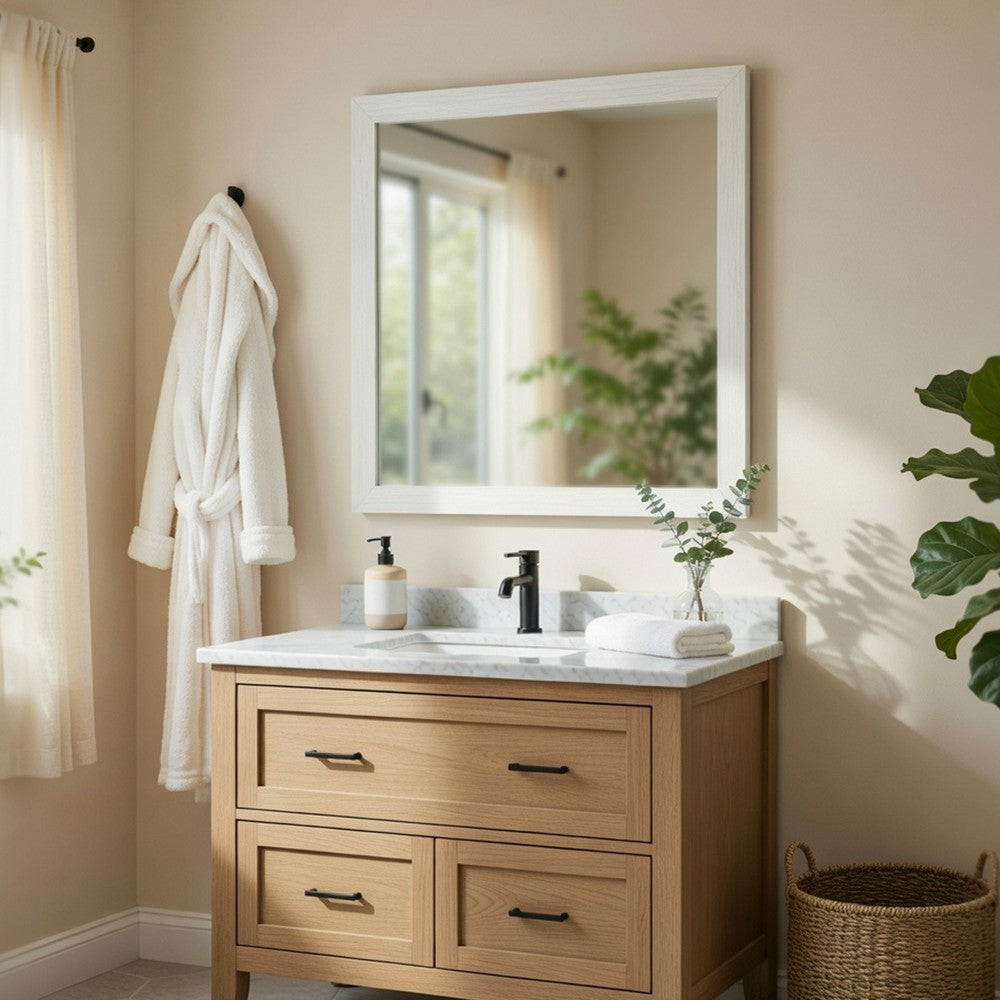 Eby Vanity Dresser Mirror | Modern White Wood Finish | 40 x 40