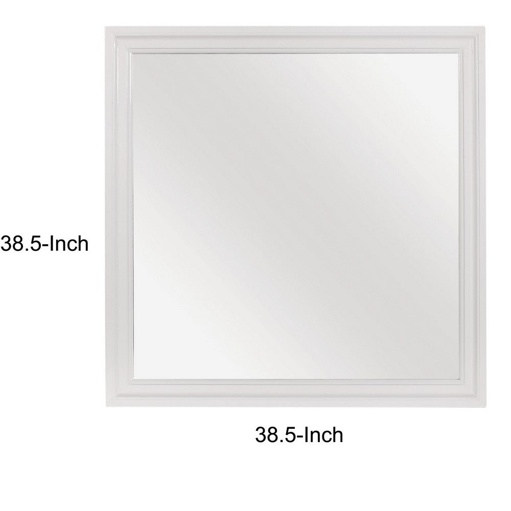 Teich Vanity Dresser Mirror | Modern Glam White Wood Frame | 39x 39