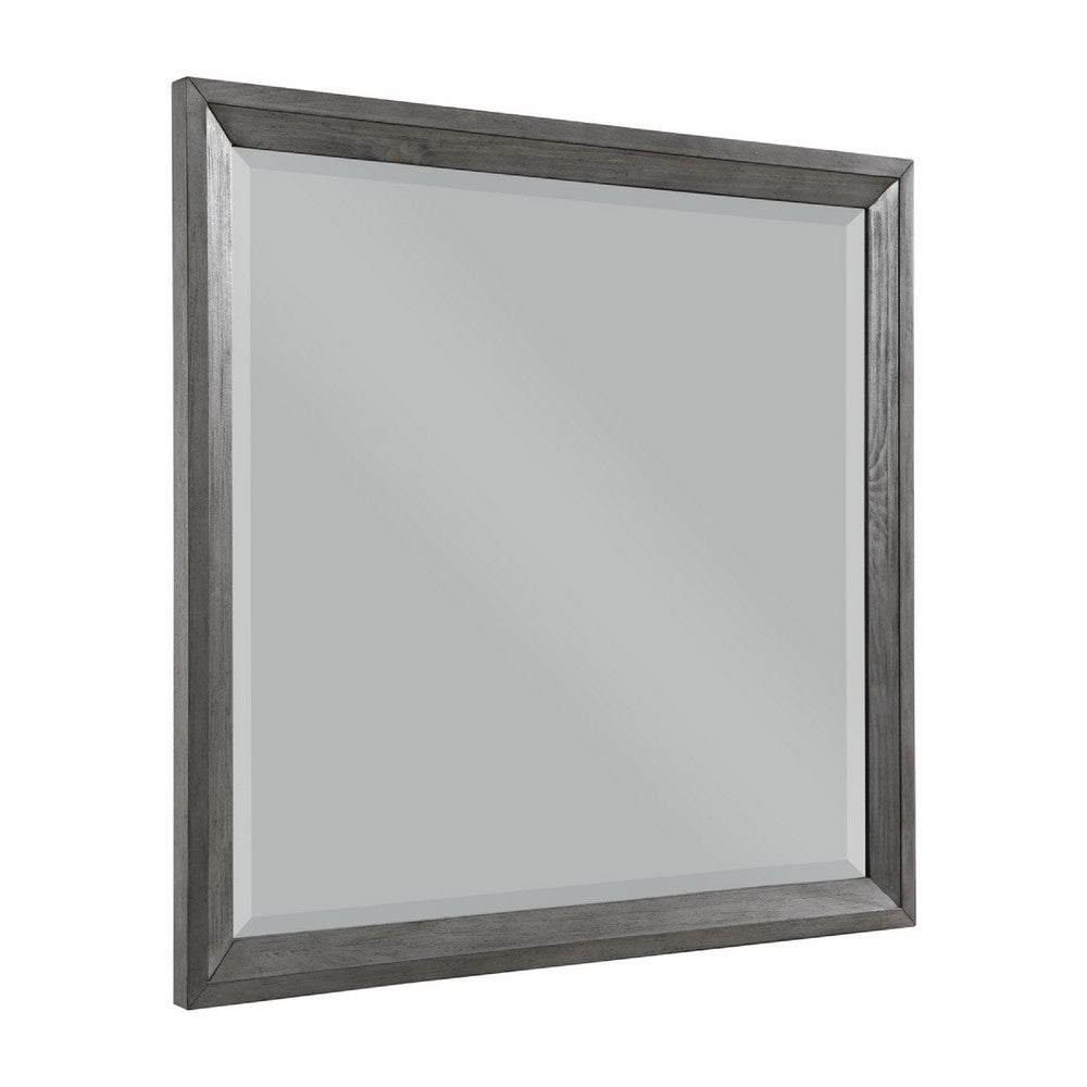 Stacy Vanity Dresser Mirror | Wire Brushed Gray Wood Frame | 39 x 41