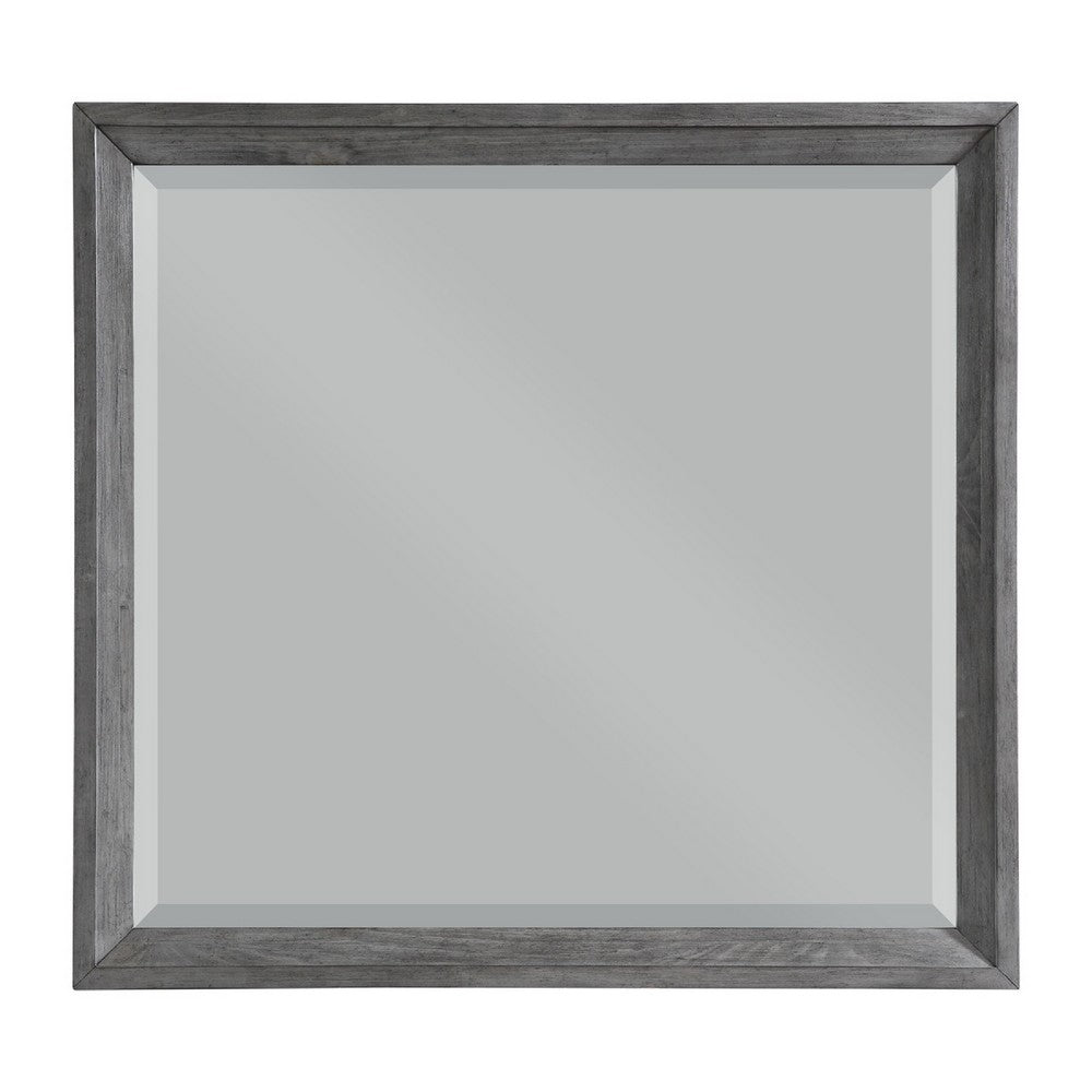 Stacy Vanity Dresser Mirror | Wire Brushed Gray Wood Frame | 39 x 41