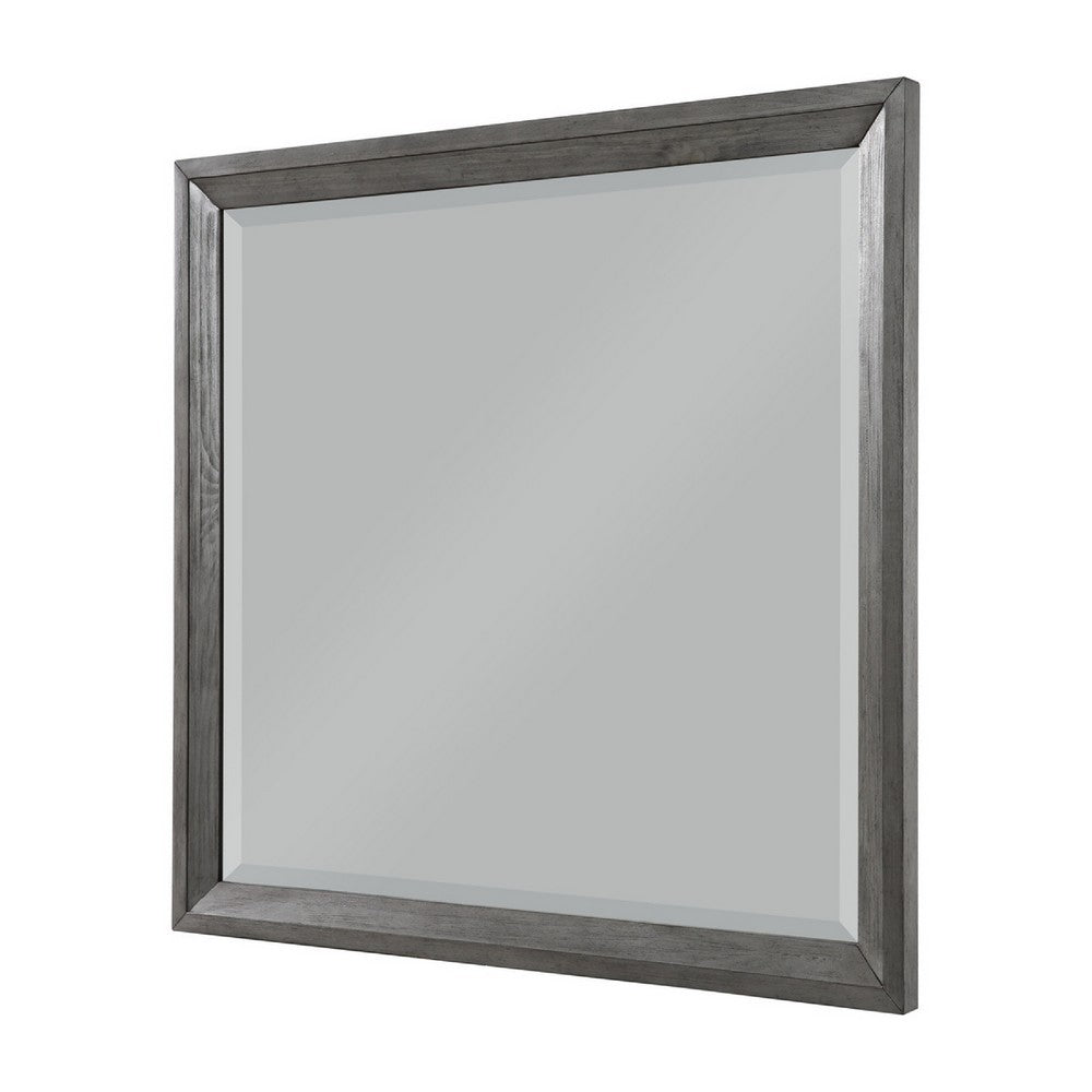 Stacy Vanity Dresser Mirror | Wire Brushed Gray Wood Frame | 39 x 41