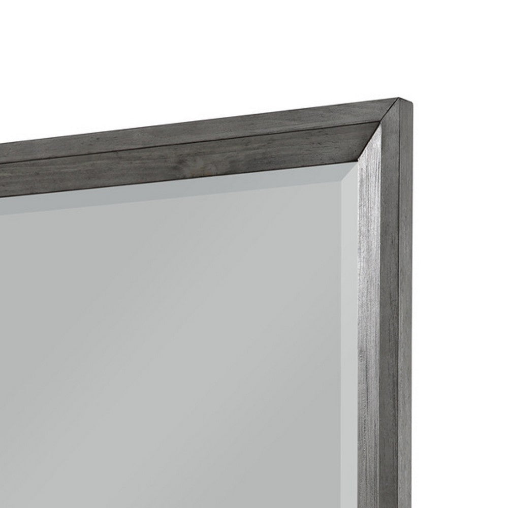Stacy Vanity Dresser Mirror | Wire Brushed Gray Wood Frame | 39 x 41