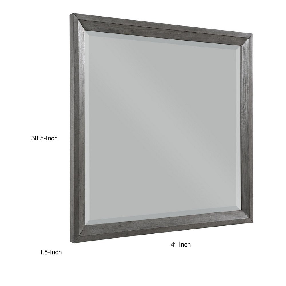 Stacy Vanity Dresser Mirror | Wire Brushed Gray Wood Frame | 39 x 41