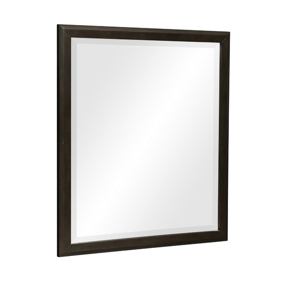 Pagi Vanity Dresser Mirror | Dark Charcoal Black Wood Frame | 38 x 42