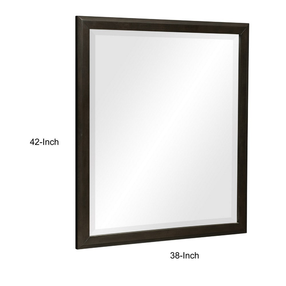Pagi Vanity Dresser Mirror | Dark Charcoal Black Wood Frame | 38 x 42