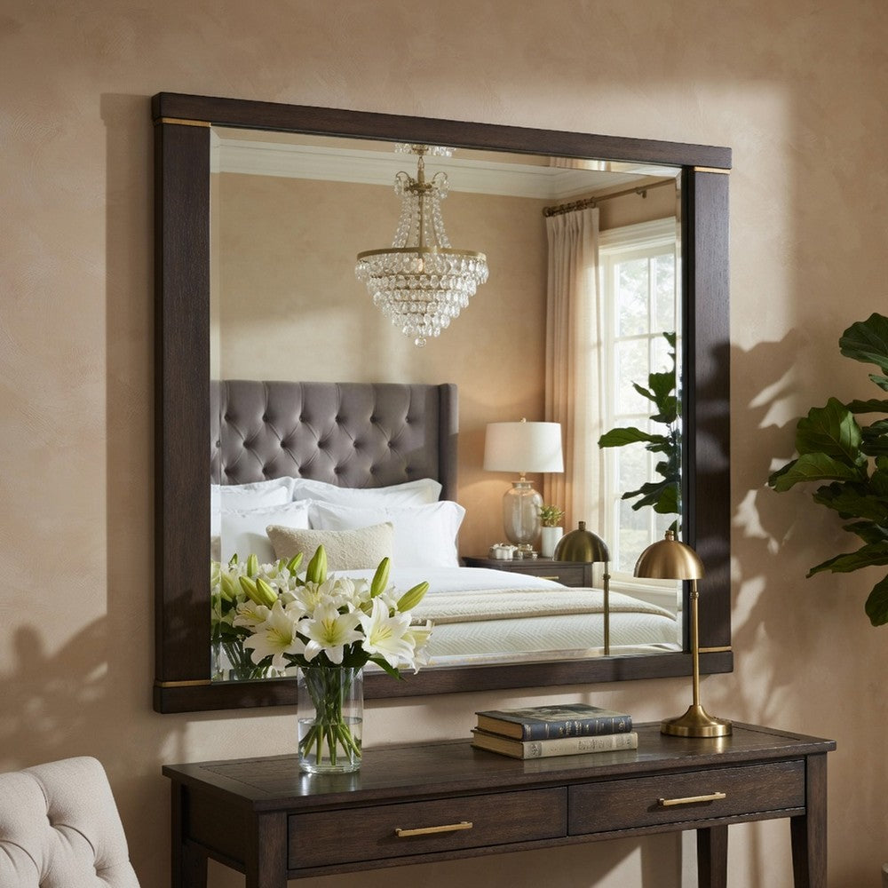 Pagi Vanity Dresser Mirror | Dark Charcoal Black Wood Frame | 38 x 42