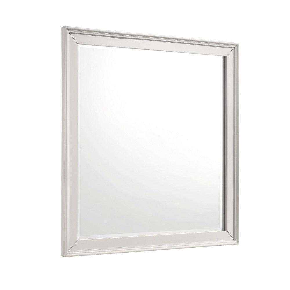 Etgo Dresser Mirror | Framed Design | Transitional White Wood | 39x39 Square