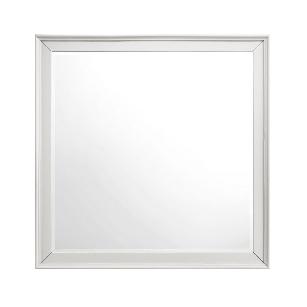 Etgo Dresser Mirror | Framed Design | Transitional White Wood | 39x39 Square
