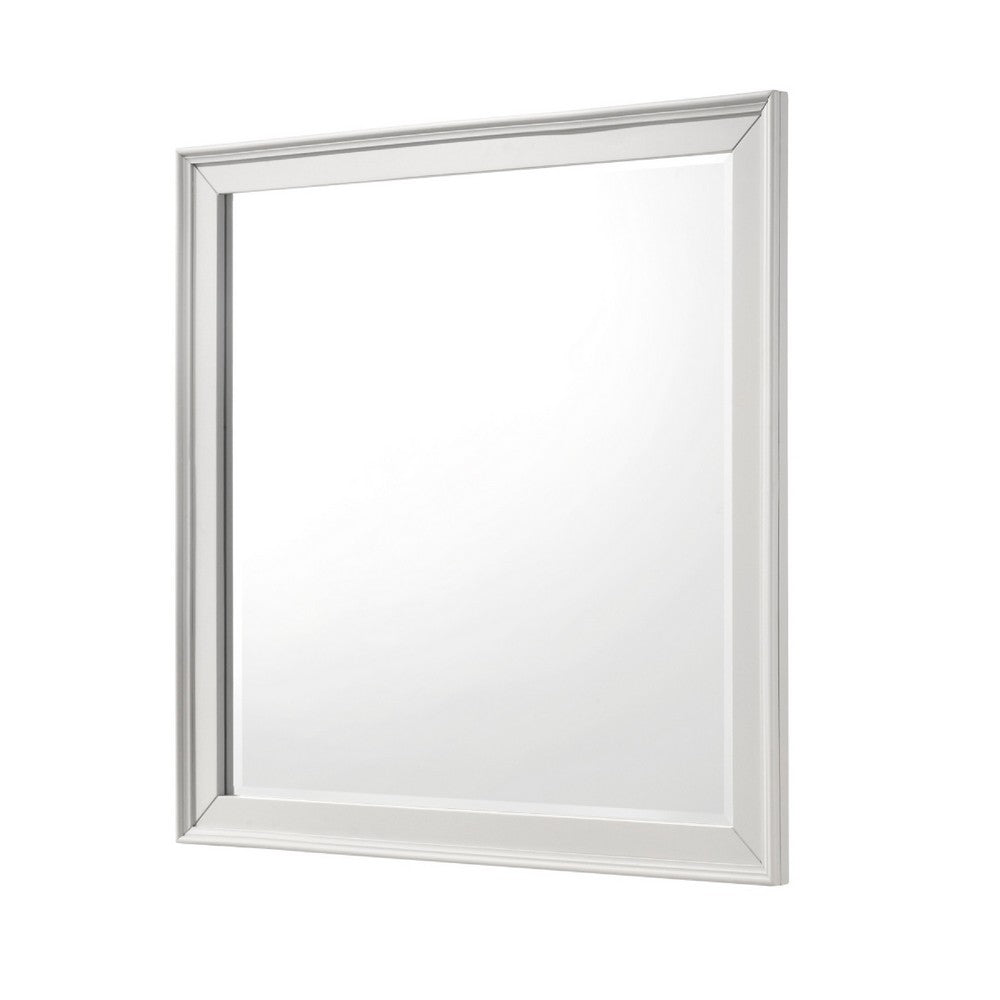 Etgo Dresser Mirror | Framed Design | Transitional White Wood | 39x39 Square