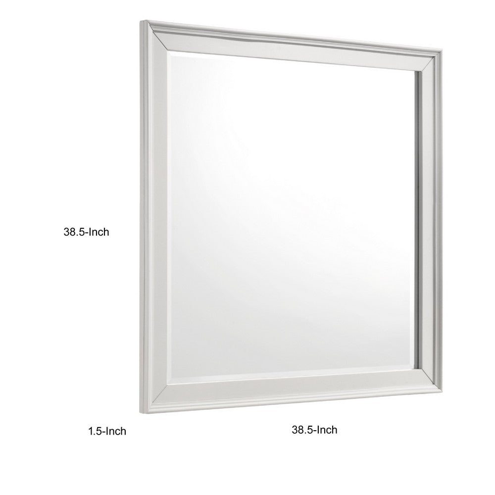 Etgo Dresser Mirror | Framed Design | Transitional White Wood | 39x39 Square