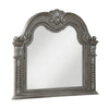 Toga Arch Dresser Mirror | Carved Frame | Silver Tipping | Gray Wood 50x52