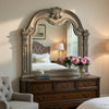 Toga Arch Dresser Mirror | Carved Frame | Silver Tipping | Gray Wood 50x52