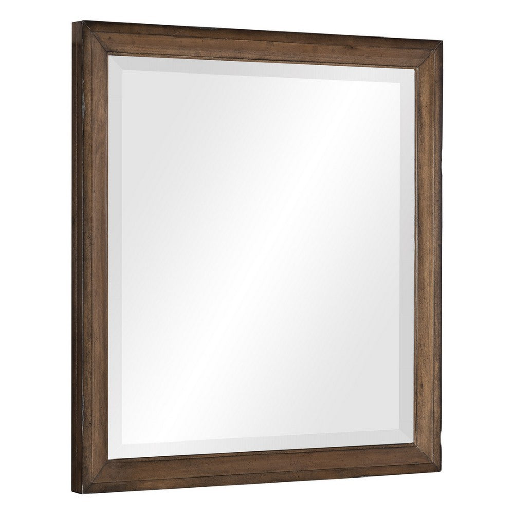 Reva Dressing Mirror | Framed Design | Light Brown Wood | 32x34 Rectangular