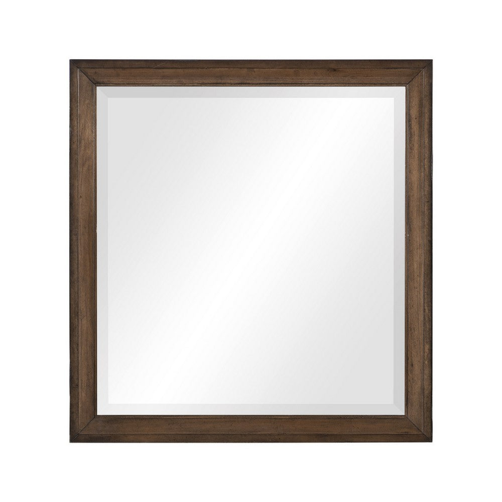 Reva Dressing Mirror | Framed Design | Light Brown Wood | 32x34 Rectangular