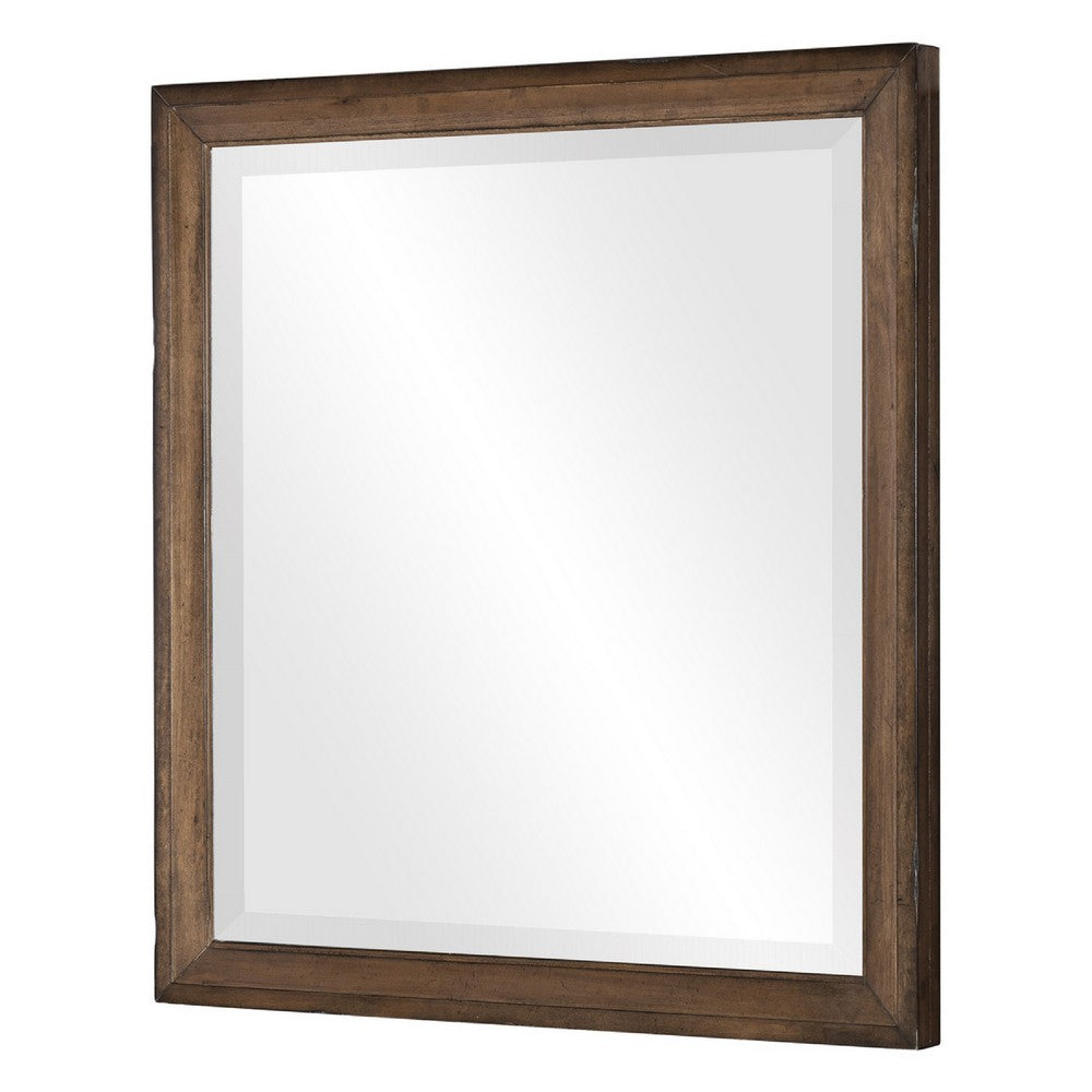 Reva Dressing Mirror | Framed Design | Light Brown Wood | 32x34 Rectangular