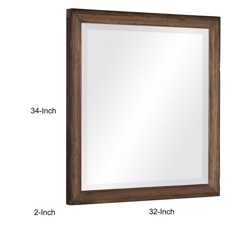 Reva Dressing Mirror | Framed Design | Light Brown Wood | 32x34 Rectangular