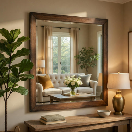 Reva Dressing Mirror | Framed Design | Light Brown Wood | 32x34 Rectangular