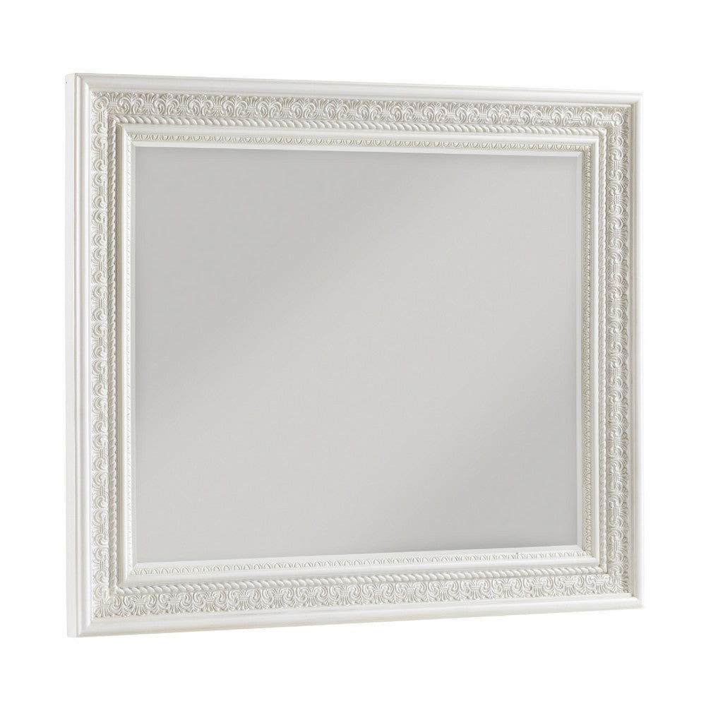 Rotu Dresser Mirror | Egg & Dart Molded Frame | Pearl White Wood | 40x46