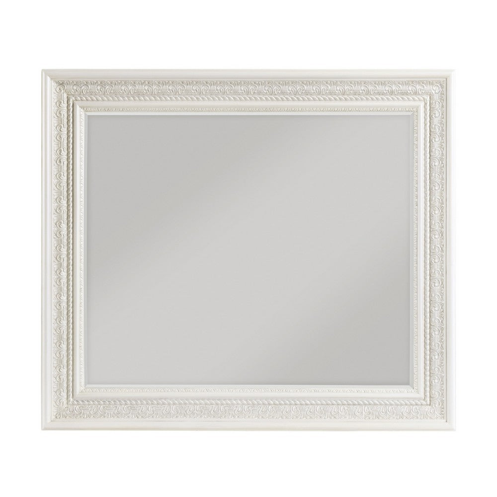 Rotu Dresser Mirror | Egg & Dart Molded Frame | Pearl White Wood | 40x46