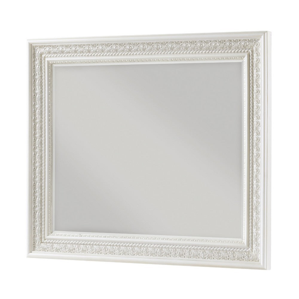 Rotu Dresser Mirror | Egg & Dart Molded Frame | Pearl White Wood | 40x46