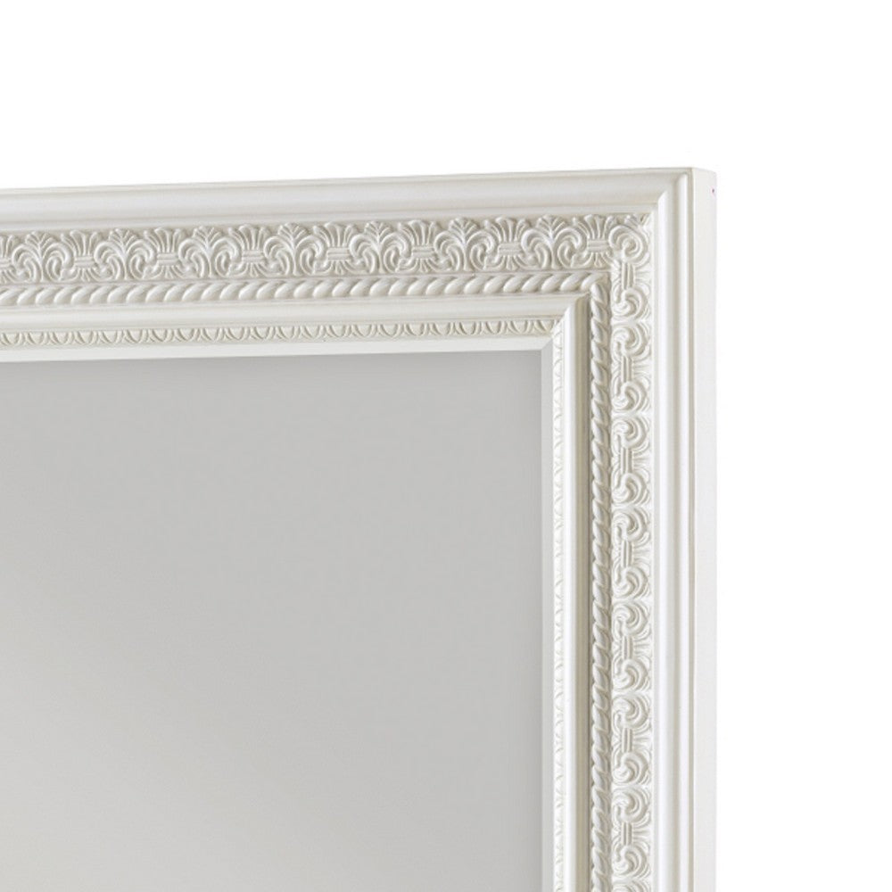 Rotu Dresser Mirror | Egg & Dart Molded Frame | Pearl White Wood | 40x46